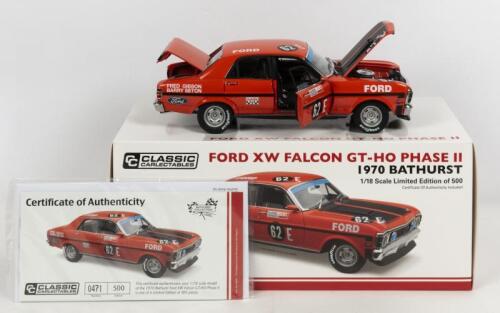 FORD: A NOS 1:18 scale Classic Carlectables Ford XW Falcon GT-HO Phase II 1970 Bathurst Gibson/Seton #62E die-cast model with Certificate of Authenticity numbered 471/500