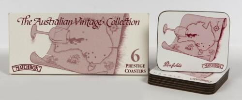 DRINK COASTERS: A NOS set of 6 Matchbox Prestige Drink Coasters "The Australian Vintage Collection" bearing the names of Hardys/Houghton/McWilliam's/Penfolds/Tyrrell's & Yalumba