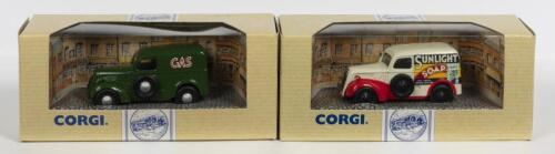 FORD: 2 NOS Corgi Ford Popular Vans "Sunlight Soap & Gas" die-cast models