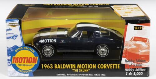 CORVETTE: A NOS 1:18 scale American Muscle Baldwin Motion 1963 Dual Rear Window Corvette "The Skunk" die-cast model