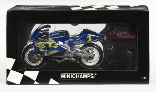 SUZUKI: A NOS 1:12 scale Minichamps Suzuki RGV-Gamma Telephonica Movistar #1 Kenny Roberts 500cc GP 2001 die-cast model