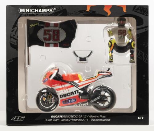 DUCATI: A NOS 1:12 scale Minichamps Ducati Desmosedici #46 Valentino Rossi MotoGP Valencia 2011 "Tribute to Marco" die-cast model