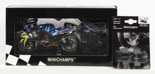YAMAHA: A NOS 1:12 scale Minichamps Yamaha YZR 500 Team Gauloises Tech 3 #19 Olivier Jacque 500cc GP 2001 die-cast model with separate Minichamps Bike Display Stand