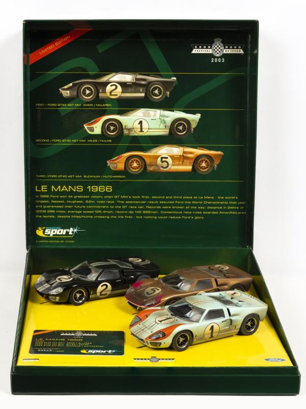 SCALEXTRIC: A NOS 1:32 scale Scalextric Le Mans 1966 Triple Set 1-2-3  finish Ford GT40 427 Mk II Slot Cars numbered limited edition - Price  Estimate: $ - $