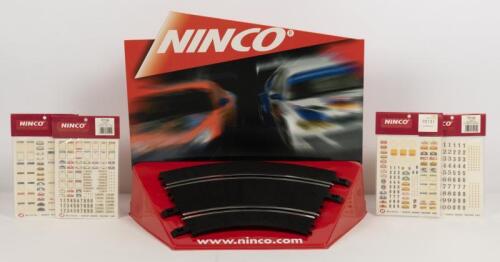 SLOT CAR TRACK DISPLAY: A NOS 1:32 Slot Car Track Display with Track Piece L42cm x W24cm x H38cm & 4 Packs of Ninco Decal Sheets