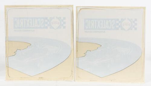 SCALEXTRIC: 2 NOS Scalextric "Authorised Dealer" Decal for Inside of Glass Pane - Viewed outside of Pane W16cm x H17cm