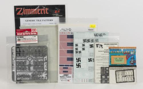 MODELLING SUPPLIES: 6 NOS Modelling Supplies of U.S. Flags & German Zimmerit/Grenades/Markings & Jerry Cans
