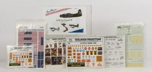 DECALS/SIGNS: 7 NOS Military Airfield Warning Signs/U.S. Flags/Propaganda-Wall Slogans/Bomb Markings & 1/48 A1 Skyraider decals
