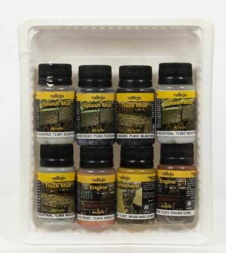 VALLEJO: A sealed NOS Vallejo Acrylic Weathering Effects Set includes Muds/Engine Diesel Stains/Engine Grime & Moss + Lichen