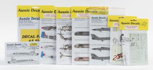 AUSSIE DECALS: 8 NOS Sealed Aussie Decals 1/48 Scale RAAF decals including FA 18 Hornet/F-111C & G/Caribou & 1/35 Blackhawk &1/24 Mustang & White Decal Paper