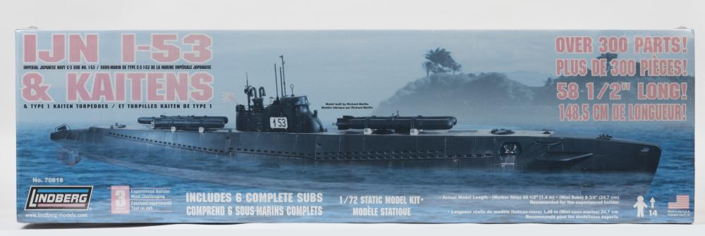 LINDBERG: A NOS 1:72 scale Lindberg IJN Submarine I-53 (length 148 cm) &  Kaitens 