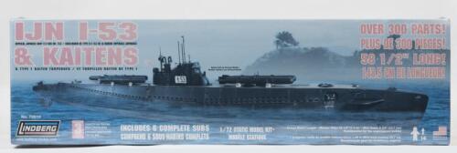 LINDBERG: A NOS 1:72 scale Lindberg IJN Submarine I-53 (length 148 cm) & Kaitens "Kamikaze" Torpedoes sealed Model Kit