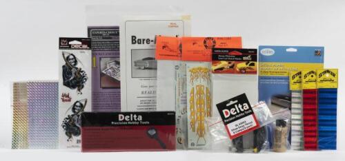 MODELLING ITEMS: NOS Modelling Items: Delta Magnifier & G-Clamps/Decal Film/Bare-Metal Foil & Polish/Various Decal Sheets & Flame Stencil Masks