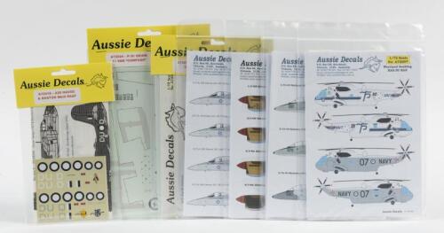 AUSSIE DECALS: 8 NOS Sealed Aussie Decals 1/72 Scale RAAF decals including FA 18 Hornet/Kittyhawk/Spitfire/Skyhawk/Orion/SeaKing/Havoc & Boston