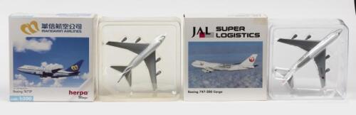 HERPA WINGS: 2 NOS 1:500 scale Herpa Wings Aircraft: Boeing 747 "JAL Super Logistics Cargo & Mandarin Airlines" die-cast models