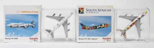 HERPA WINGS: 2 NOS 1:500 scale Herpa Wings Aircraft: Boeing 747 Lufthansa Cargo & South African "Ndizani" die-cast models