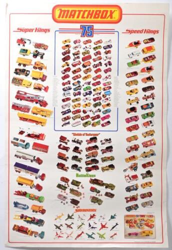 POSTER: A Matchbox Poster depicting Super Kings/1-75 Series/Speed Kings/Models of Yesteryear/Battlekings & Skybusters as produced by Lesney Products Pty Ltd Australia 50cmW x 75cmH