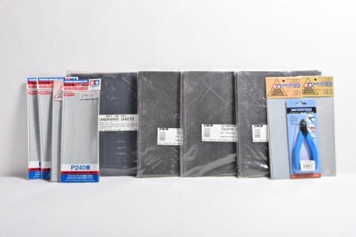 SANDING SHEETS: NOS Wet-Dry Sandpaper Sheets/Aluminum Cloth Sheets/ Tamiya Finishing Abrasives & Xuron Hard Wire Shear, 11 Packs