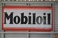 MOBILOIL: A large early 'Mobil Oil Regd' enamelled signed with embossed border, paint touch ups, approx 91cm high, 183cm wide - 6