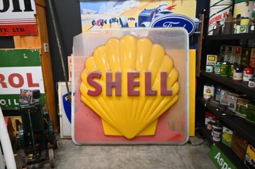 SHELL: A large 1960s moulded acrylic illuminated "Shell" sign cover, 181 x 181cm
