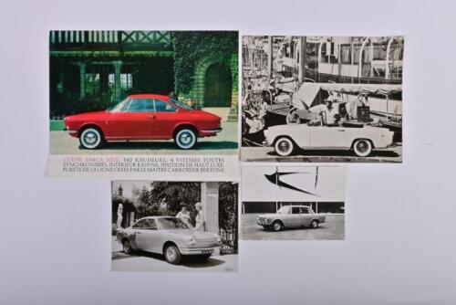 SIMCA: Four Simca items. 1963 Coupe Simca 1000 sales brochure & black and white Simca pictures