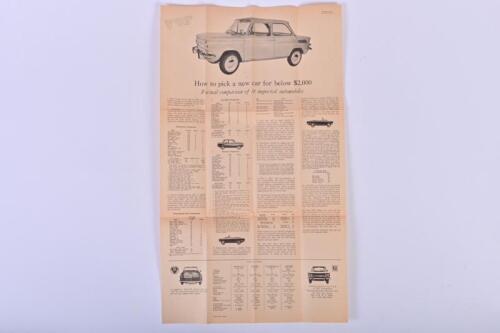 NSU: An interesting enlarged NSU fold out advertising sheet detailing NSU models against 18 imported automobiles