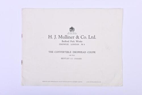 H.J.MULLINER: An original 1961 'H.J.Mulliner & Co.Ltd. - THE CONVERTIBLE DROPHEAD COUPE ON THE BENTLEY S 2 CHASSIS' sales brochure