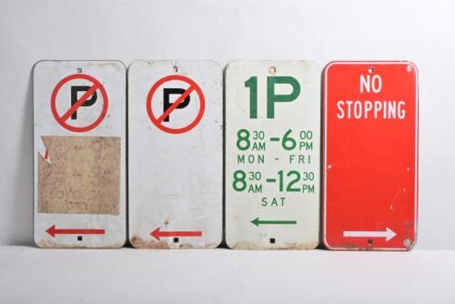 PARKING SIGNS: A collection of four aluminium&nbsp;parking street signs, 45 x 23cm each