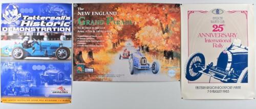 BUGATTI: Three Bugatti related posters. 'AMERICAN BUGATTI-CLUB 25th ANNIVERSARY International Rally, 7-11 August, 1985' poster