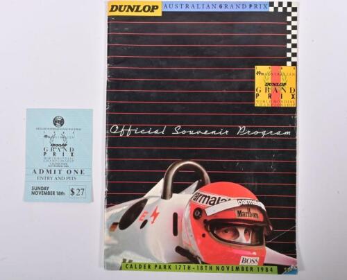 AUSTRALIAN GRAND PRIX: Two 1984 Australian Grand Prix items. '1984 49th AUSTRALIAN DUNLOP GRAND PRIX WORLD MONDIAL CHAMPIONSHIP' Official Souvenir Program