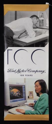 FORD: A commemorative banner celebrating a 100 Years of the Ford Motor Company, 156 x 64cm