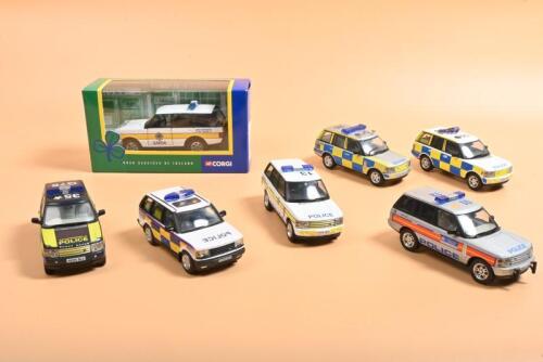RANGE ROVER: A fleet of Range Rover Police cars. Boxed 'ROAD SERVICES OF IRELAND, Range Rover - Garda' (TY82801) Police Car & Vanguards metallic dark blue POLICE Range Rover in Cambridge Police livery