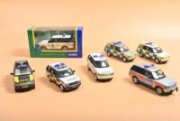 RANGE ROVER: A fleet of Range Rover Police cars. Boxed 'ROAD SERVICES OF IRELAND, Range Rover - Garda' (TY82801) Police Car & Vanguards metallic dark blue POLICE Range Rover in Cambridge Police livery