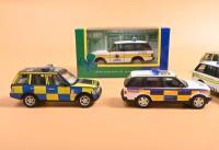 RANGE ROVER: A fleet of Range Rover Police cars. Boxed 'ROAD SERVICES OF IRELAND, Range Rover - Garda' (TY82801) Police Car & Vanguards metallic dark blue POLICE Range Rover in Cambridge Police livery - 2