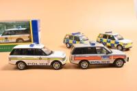 RANGE ROVER: A fleet of Range Rover Police cars. Boxed 'ROAD SERVICES OF IRELAND, Range Rover - Garda' (TY82801) Police Car & Vanguards metallic dark blue POLICE Range Rover in Cambridge Police livery - 3
