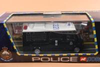 EMERGENCY VANS: A group of five 1:43 scale emergency van models. Limited Edition CORGI BENZ 310 POLICE VAN (Police Tactical Unit) in Hong Kong Police livery (CC02202) & 'CASUALTY' van in 'HOLBY AMBULANCE SERVICE' livery by RICHMOND TOYS - 3