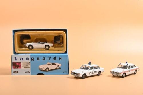 TRIUMPH: Three 1:43 scale Lledo Collectibles Vanguards Triumph models. Triumph Spitfire (VA6708) & Triumph 2000 MkII 'POLICE' models