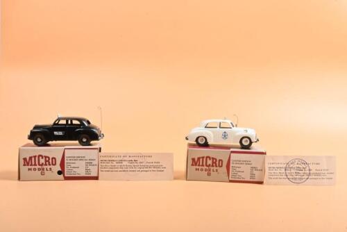 MICRO MODELS: Two 1:43 reissued Holden MICRO MODELS. Limited Edition FJ HOLDEN SPECIAL SEDAN in New Zealand 'POLICE' livery (PA201, Chassis No: GB/17) & FX HOLDEN SEAN in VIC POLICE livery (PV297, Chassis No: GB/9). Both with Production Run of 375