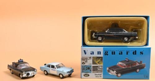 VAUXHALL: Three 1:43 scale Lledo Collectibles Vauxhall models. two identical Vauxhall Velox PA STOCKPORT BOROUGH POLICE (VA6708) models & Vauxhall Viva models
