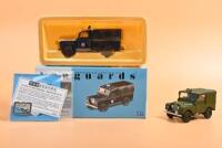 LAND ROVER: Two 1:43 scale Lledo Vanguards Land Rover models. Boxed Limited Edition Land Rover LWB Series 2 in Kent Constabulary livery (VA07601) & Series 1 Army Police Land Rover
