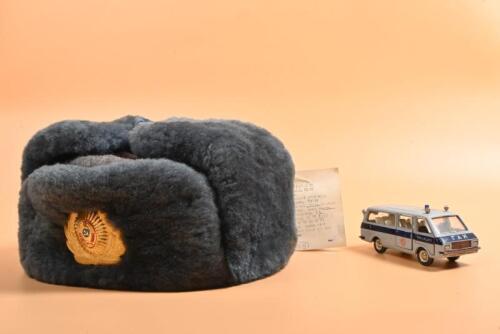 RUSSIAN: Two items related to Russia. 1:43 scale RAF Russian Police Bus (2203) & Shapka