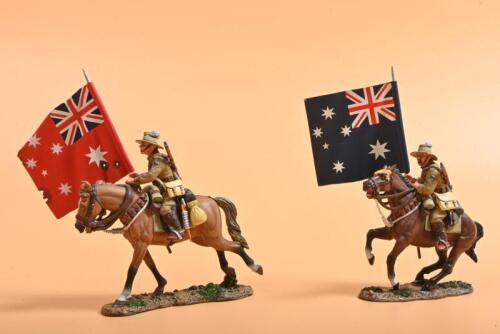 LIGHT HORSE: Two 1:30 scale King & Country's Light Horse all metal figurines. Australian Flag Bearer & Australian Light Horse Mounted Standard Bearer