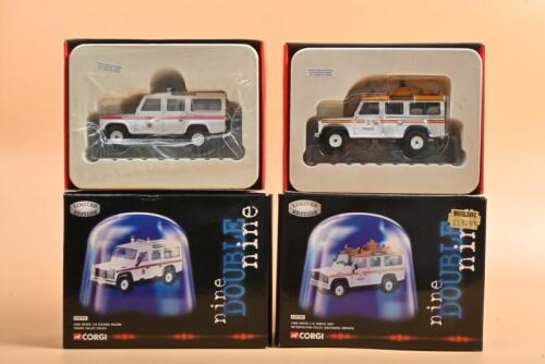 LAND ROVER: Two Limited Edition 1:43 scale CORGI 'nine DOUBLE nine' Land Rover models. Land Rover 110 Station Wagon Thames Valley Police (CC07702) & Land Rover 110 Traffic Unit METROPOLITAN POLICE (HEATHROW AIRPORT) (CC07709)