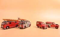 FIRE: Four 1:43 scale fire related diecast vehicles. CORGI DENNIS F Fire Engines & Land Rover's