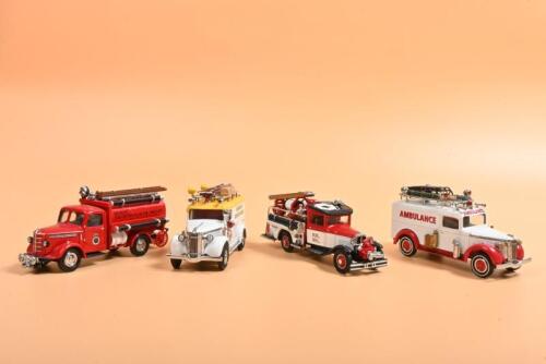 MODELS OF YESTERYEAR: Four Matchbox of Models of Yesteryear fire, ambulance and rescue models. YFE-04 1939 BEDFORD WATER TANKER (1994) & YFE10/SA 1937 GMC VAN (1993) in 'CESSNOCK RESCUE SQUAD' livery