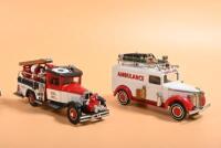 MODELS OF YESTERYEAR: Four Matchbox of Models of Yesteryear fire, ambulance and rescue models. YFE-04 1939 BEDFORD WATER TANKER (1994) & YFE10/SA 1937 GMC VAN (1993) in 'CESSNOCK RESCUE SQUAD' livery - 2