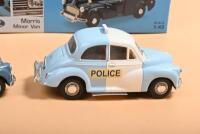 MORRIS: A collection of boxed and unboxed Lledo Vanguards Morris Minor Police car and van models. Limited Edition MORRIS MINOR PANDA CAR numbered '0960'/2800 & 'METROPOLITAN POLICE DOG SECTION MORRIS MINOR VAN' in dark blue numbered '0478'/4000 - 4