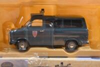 EUROPEAN VANS: Three Limited Edition 1:43 scale Lledo Vanguards European Police and security vans. MKI FORD TRANSIT MINIBUS in Compagnies Republicaines de Securite (CRS) (France) livery (VA 06608) numbered '1660'/2600 & VW T1 TRANSPORTER in Hassen Poliz - 6