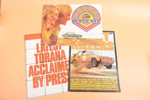 TORANA: Three items of literature related to the LJ Holden Torana. June 1973 'TORANA - WHEN YOU'RE HOT - YOU'RE HOT' colour sales brochure