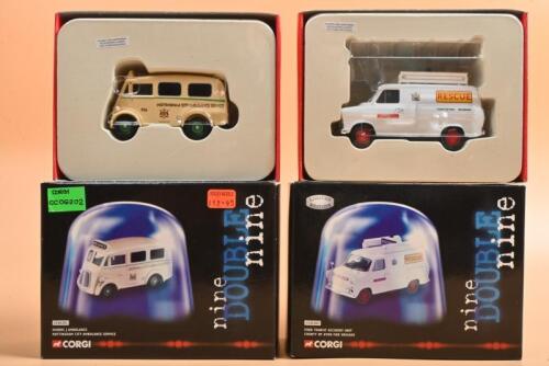 CORGI: Two CORGI 'nine DOUBLE nine' Limited Edition emergency vehicles. Ford Transit Accident Unit in 'COUNTY OF AVON FIRE BRIGADE' livery (CC02302) numbered '1280'/2,800 & Morris J Ambulance in 'NOTTINGHAM CITY AMBULANCE SERVICE' livery (CC06202) numbe